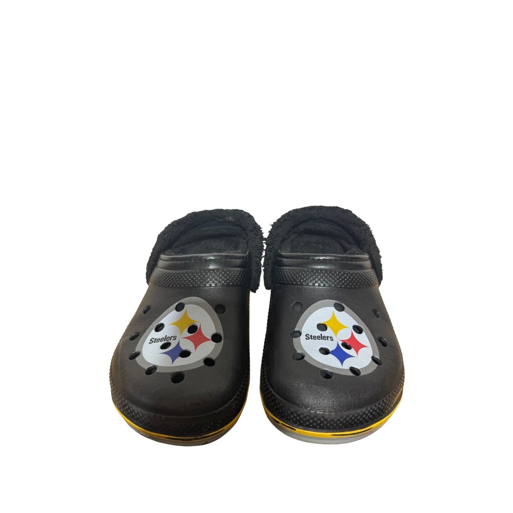 Crocs Pittsburgh Steelers Faux Fur Lined Clogs Black Yellow Mens 7 Womens 9